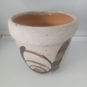 Vintage Terracotta Owl Eyes Pottery Planter. Rustic Bell Design.